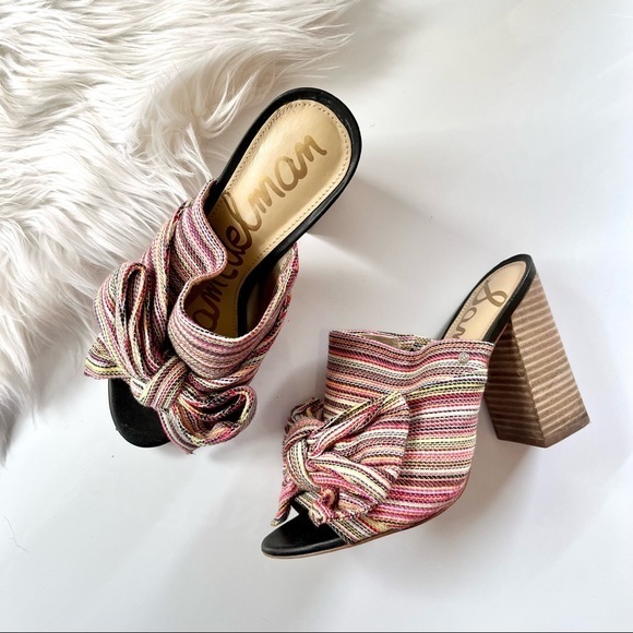 Sam Edelman Shoes - Sam Edelman Yumi Rainbow Striped Knotted Bow Chunky Block Heel Slip On Mules